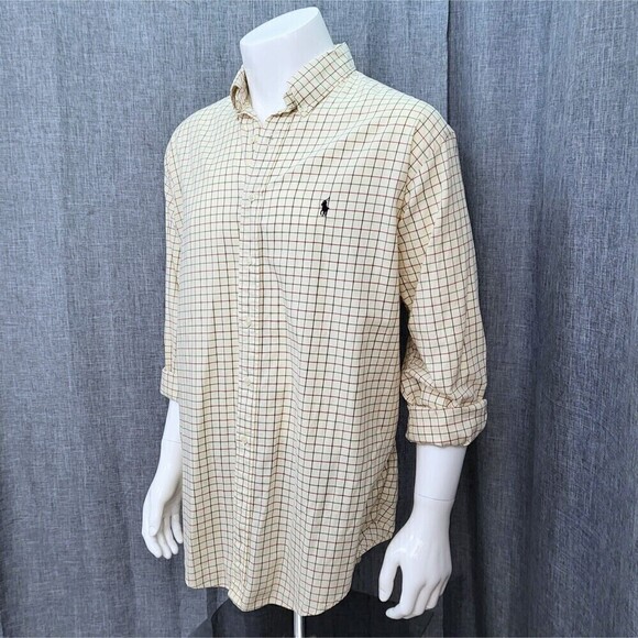 RALPH LAUREN Long Sleeve Button Down Shirt Cream / Ivory Plaid Men's Size XL - Picture 1 of 10